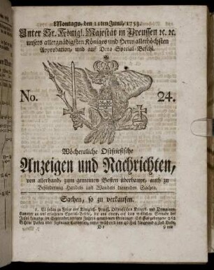 No. 24. Montags, den 11ten Junii, 1753.