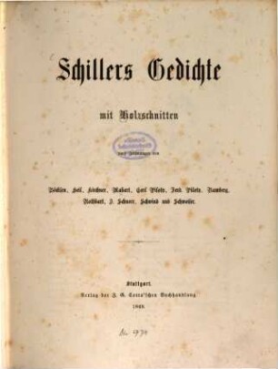 Schillers Gedichte mit Holzschn. nach Zeichn. von Böcklin, Keil, Kirchner ...