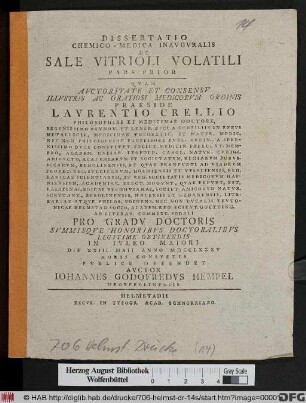 Dissertatio Chemici-Medica Inavgvralis De Sale Vitrioli Volatili Pars Prior