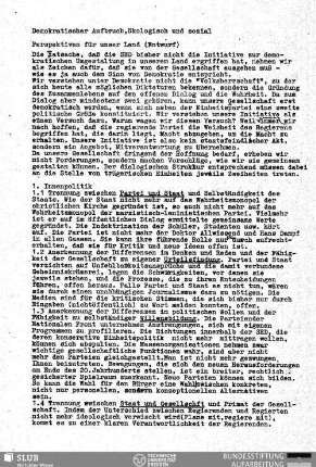 Demokratischer Aufbruch, ökologisch und sozial : Perspektiven für unser Land