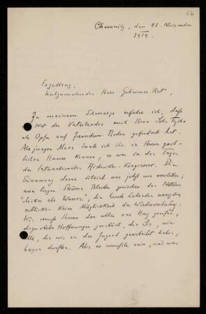 Nr. 12 Brief von Johannes Ilberg an Ulrich von Wilamowitz-Moellendorff. Chemnitz, 15.11.1914