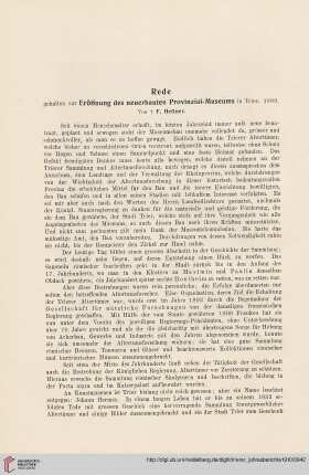 F. Hettner: Rede gehalten zur Eröffnung des neuerbauten Provinzial-Museums in Trier, 1889