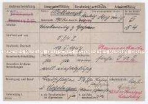 Ausweiskarte eines politischen Häftlings aus dem Zuchthaus Sonnenburg