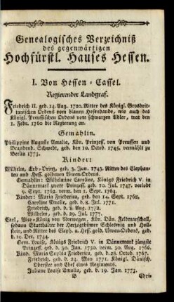 Genealogisches Verzeichniß des gegenwärtigen Hochfürstl. Hauses Hessen