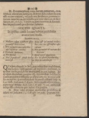 Sectio Quarta. In quibus causis locum habeat prohibitio anatocismi tradit.