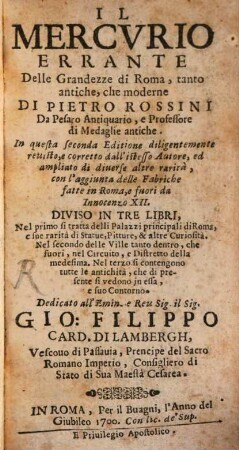 Il Mercvrio Errante Delle Grandezze di Roma, tanto antiche, che moderne, [1/2]