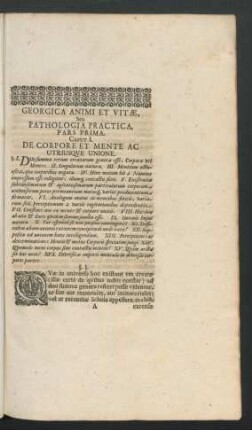 Georgica Animi Et Vitae, Seu Pathologia Practica, Pars Prima.