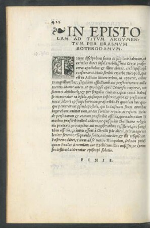 In Epistolam Ad Titum Argumentum Per Erasmum Roterodamum.