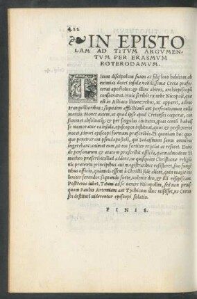 In Epistolam Ad Titum Argumentum Per Erasmum Roterodamum.