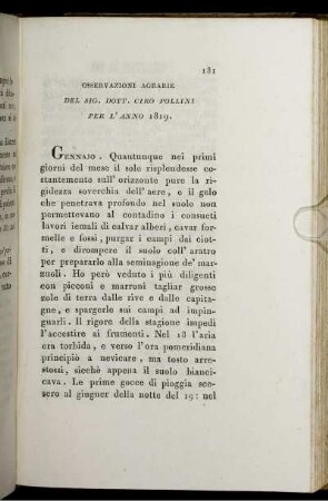 Osservazioni Agrarie Del Sig. Dott. Ciro Pollini Per L' Anno 1819.
