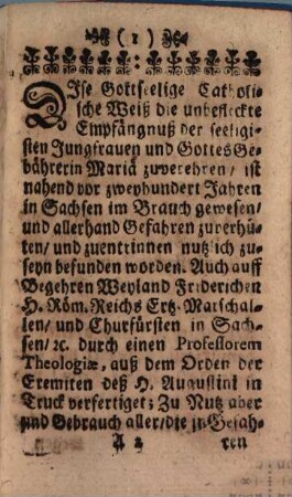 Alt-Catholisch Sächsische Weiß, Die Unbefleckte Empfängnuß der seeligisten Jungfrauen Mariæ Zuverehren