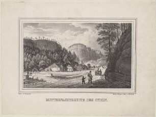 Der Berg Oybin im Zittauer Gebirge mit den Ruinen von Norden, aus: "Der Oybin mit zwölf malerischen Ansichten ..." von Sommer und Arldt