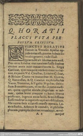 Q. Horatii Flacci Vita Per Petrum Crinitum