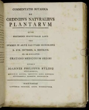 Commentatio Botanica De Ordinibvs Natvralibvs Plantarvm