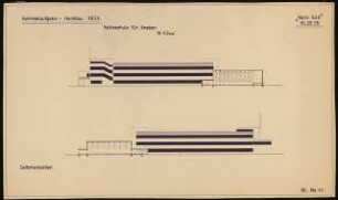 Siedlungsplan mit Schulhausgruppe Schinkelwettbewerb 1931: Schulkomplex: Volksschule für Knaben. Seitenansichten 1:200