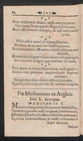 Piae Meditationes ex Anglicis Dni. L. decerptae.