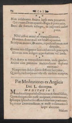 Piae Meditationes ex Anglicis Dni. L. decerptae.