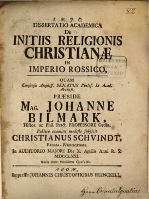 Dissertatio academica de initiis religionis christianae in imperio rossico