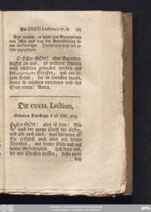 Die CXXXI. Lection. Gehalten Dienstags d. 16. Oct. 1725.