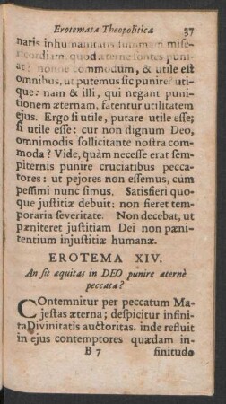 Erotema XIV. An sit aequitas in DEO punire aeternè peccata?