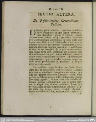 Sectio Altera. De Resolutionibus Contractuum Pactitiis