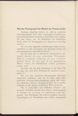 Wie der Photograph den Bedarf der Presse deckt.
