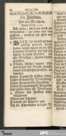 III. Fürbitte. Für alle Menschen.