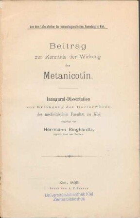 Beitrag zur Kenntnis der Wirkung des Metanicotin