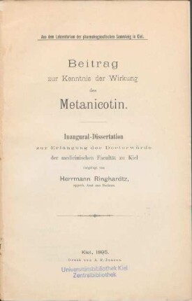 Beitrag zur Kenntnis der Wirkung des Metanicotin