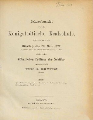 Jahresbericht : über das Schuljahr .... 1876/77