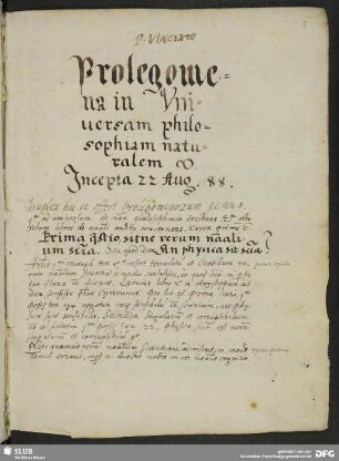 Prolegomena in Vniuersam philosophiam naturalem.