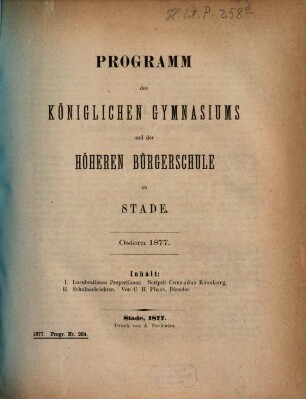 Programm des Königlichen Gymnasiums mit Höherer Bürgerschule zu Stade, 1876/77