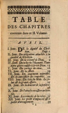 Pensées Ou Reflexions Chrétiennes Pour Tous Les Jours De L'Année, 2. Contenant les mois d'Avril, de Mai, & de Juin
