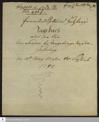 Reisetagebuch von Immanuel Gottfried Holzberg.