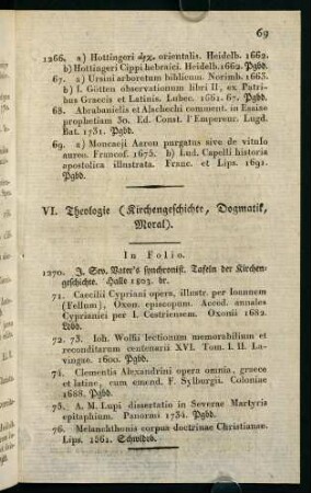 69-88, VI. Theologie (Kirchengeschichte, Dogmatik, Moral).