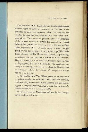 Cambridge and Dublin mathematical journal. Scientific journals.