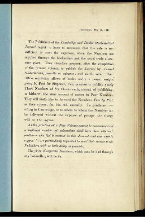 Cambridge and Dublin mathematical journal. Scientific journals.