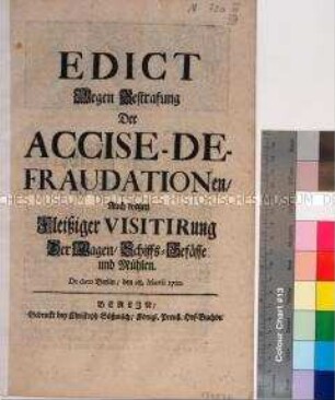 Edikt von Friedrich Wilhelm I. König in Preußen betreffend Strafen für Steuer- und Zollhinterziehungen