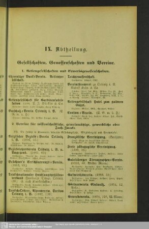 IX. Abtheilung. Gesellschaften, Genossenschaften und Vereine