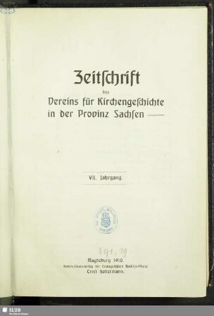 7.1910: Zeitschrift des Vereins für Kirchengeschichte der Provinz Sachsen