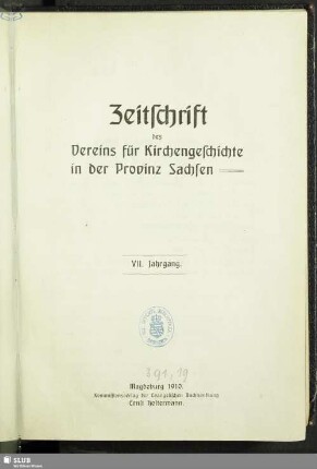 7.1910: Zeitschrift des Vereins für Kirchengeschichte der Provinz Sachsen