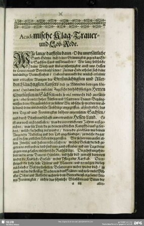 Academische Klag- Trauer- und Lob-Rede
