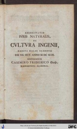 VI. Exercitatio Iuris Naturalis, De Cultura Ingenii.