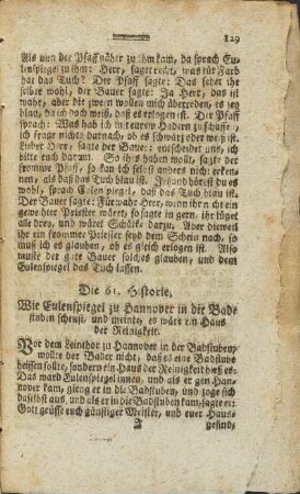 Die 61. Historie. Wie Eulenspiegel zu Hannover in die Badstuben scheust, ... - Die 70. Historie. Wie Eulenspiegel den Wirth zu Eißleben erschröckt ...