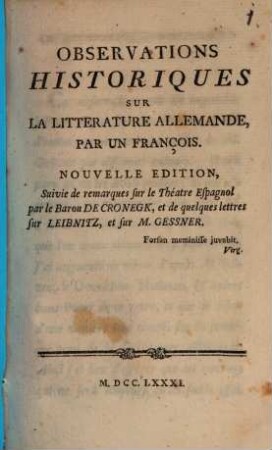 Observations Historiques sur la Litterature allemande