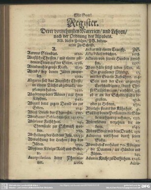 Register. Derer vornehmsten Materien, und Lehren, nach der Ordnung des Alphabets