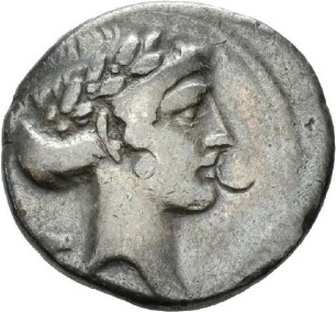 Denar des Q. Pomponius Musa mit Darstellung der Muse Thalia