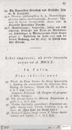Libri impressi, ab arte inventa usque ad A. MDXX (Nr. 95 - 241)