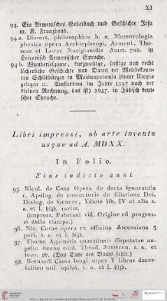 Libri impressi, ab arte inventa usque ad A. MDXX (Nr. 95 - 241)