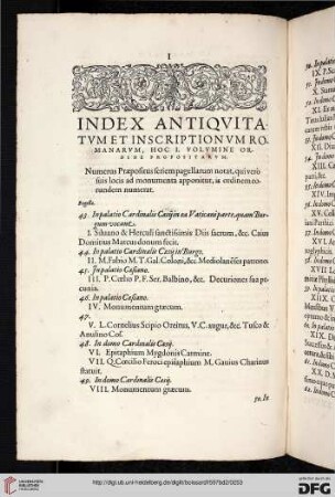 Index antiquitatum et inscriptionum romanarum, hoc I. Volumine ordine propostitarum